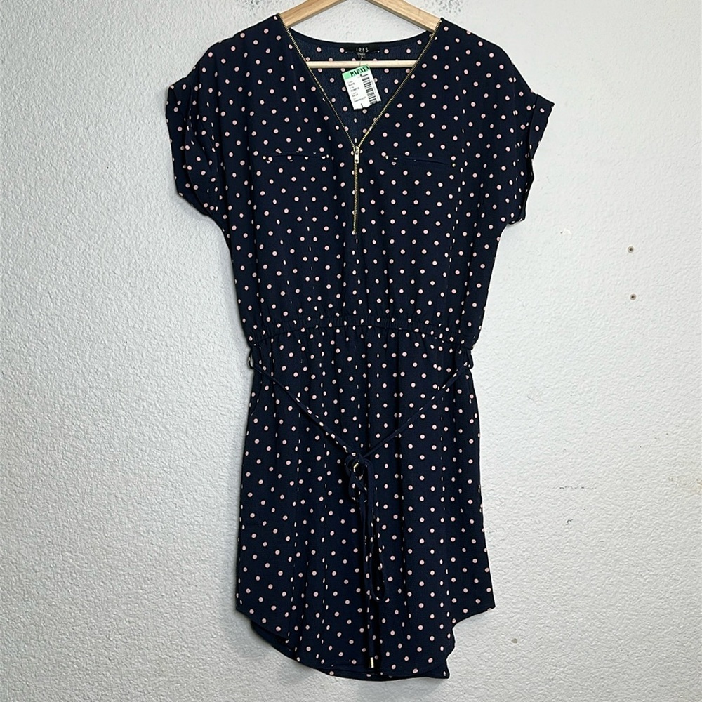 Iris Women’s Size Large Navy Pink Polka Dot‎ Dress 1/4 Zip NWT